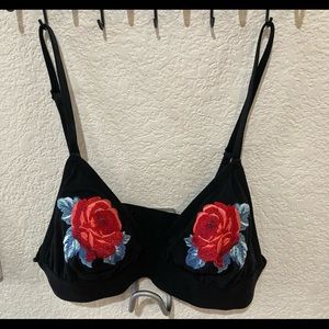 VS Bralette Black with embroidered roses Small